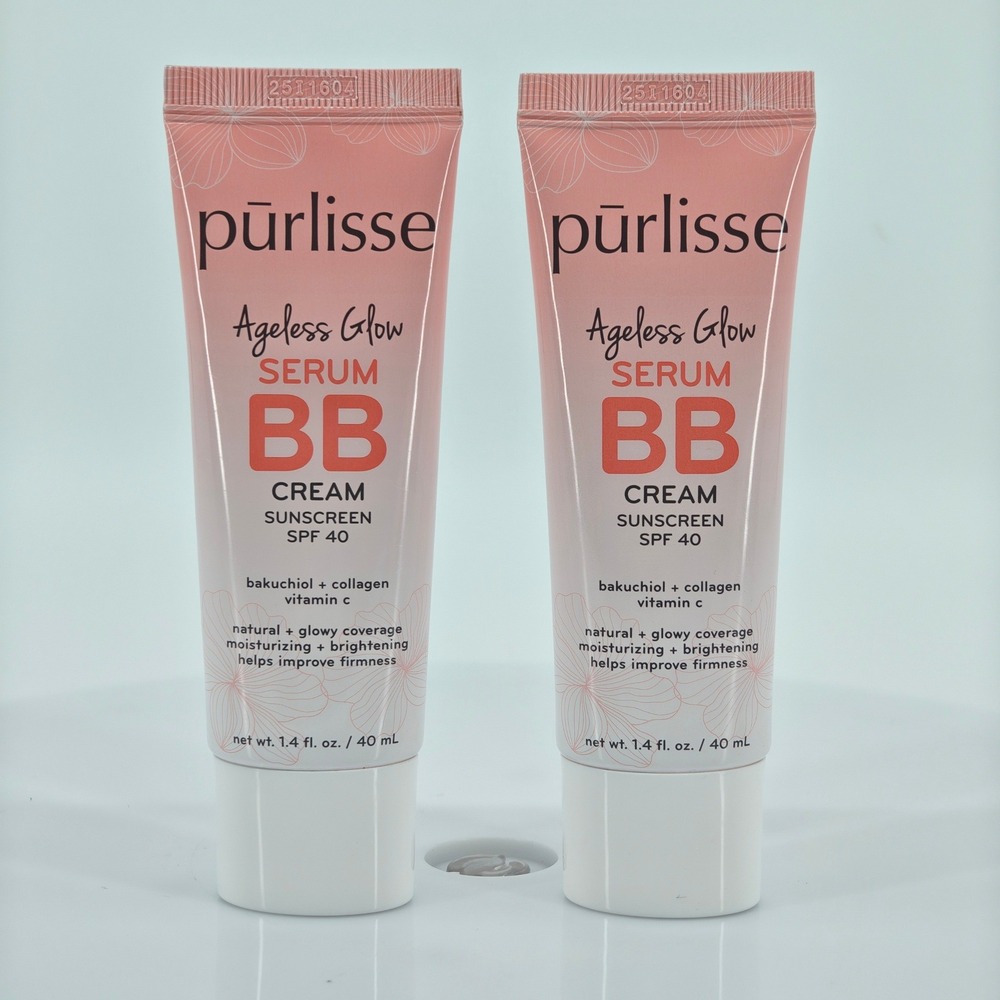 Purlisse Ageless Glow Serum BB Cream SPF 40 Medium Warm 1.4oz 2 Pack New No Box